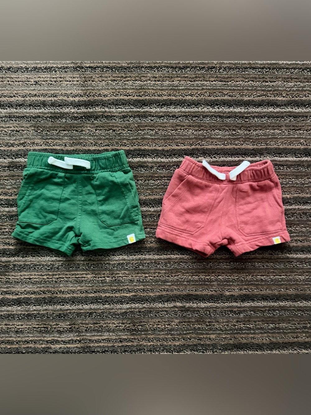 Rise Little Earthling Unisex Baby Cotton Drawstring Shorts in Green and Coral